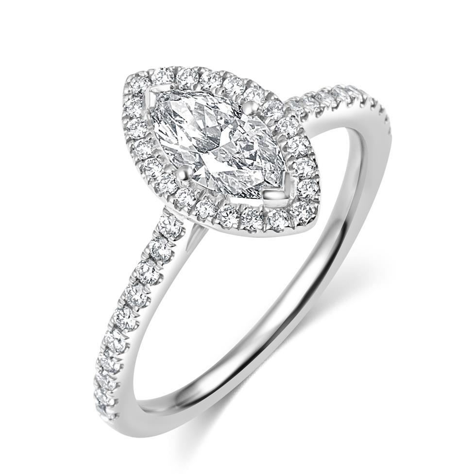 Platinum Marquise Cut Diamond Halo Engagement Ring 1.10ct Thumbnail Image 0