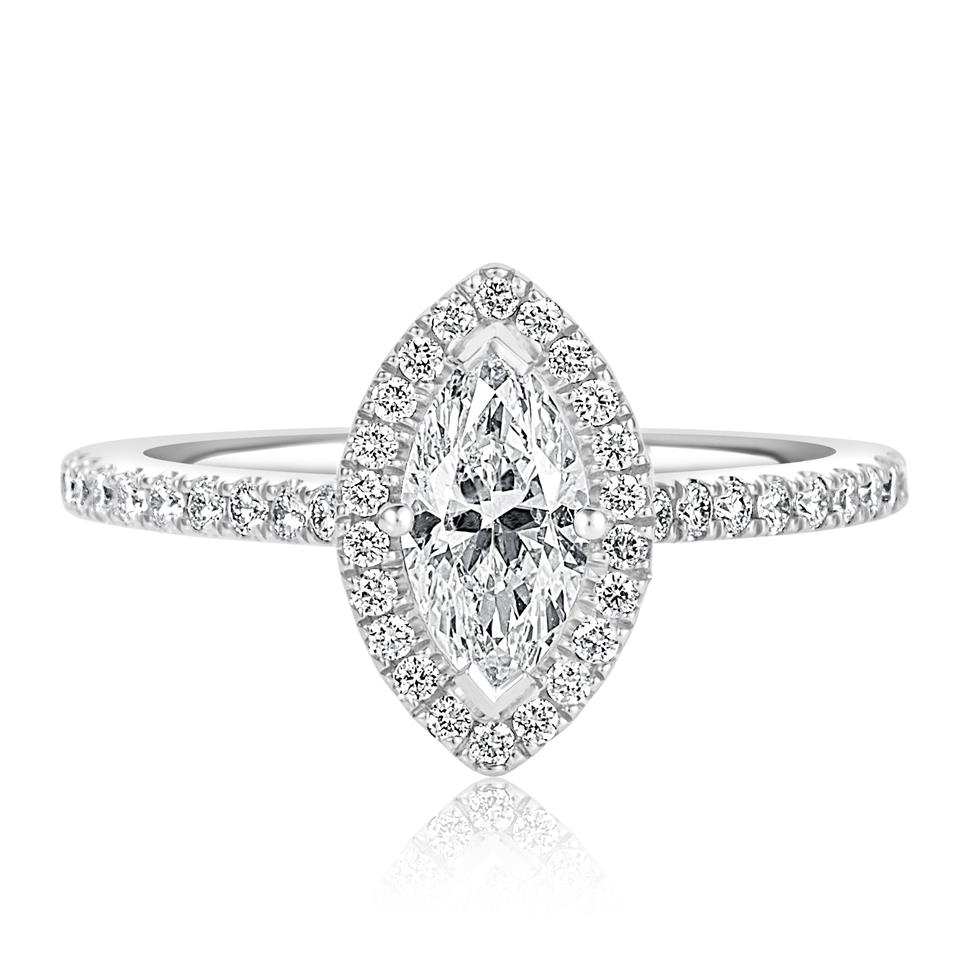 Platinum Marquise Cut Diamond Halo Engagement Ring 1.10ct Thumbnail Image 1