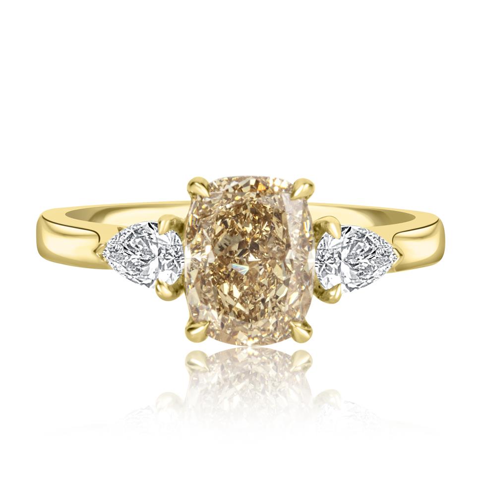 18ct Yellow Gold Cushion Cut Yellow Diamond Three Stone Engagement Ring 2.48ct Thumbnail Image 2