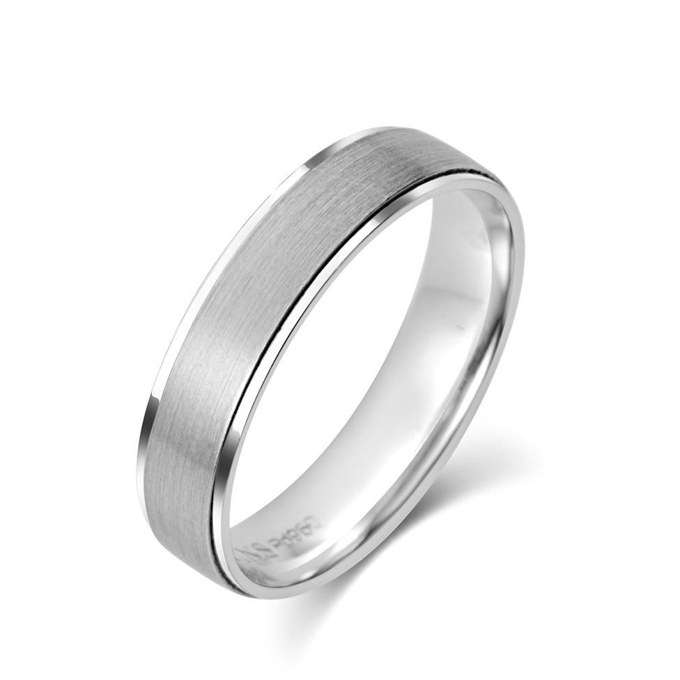 Platinum Ridge Detail Brushed Finish Wedding Ring Thumbnail Image 0