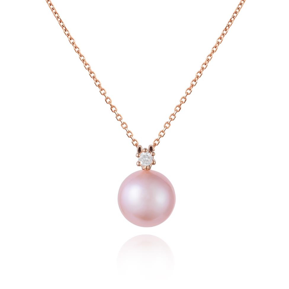 18ct Rose Gold Pink Freshwater Pearl and Diamond Pendant  Thumbnail Image 0