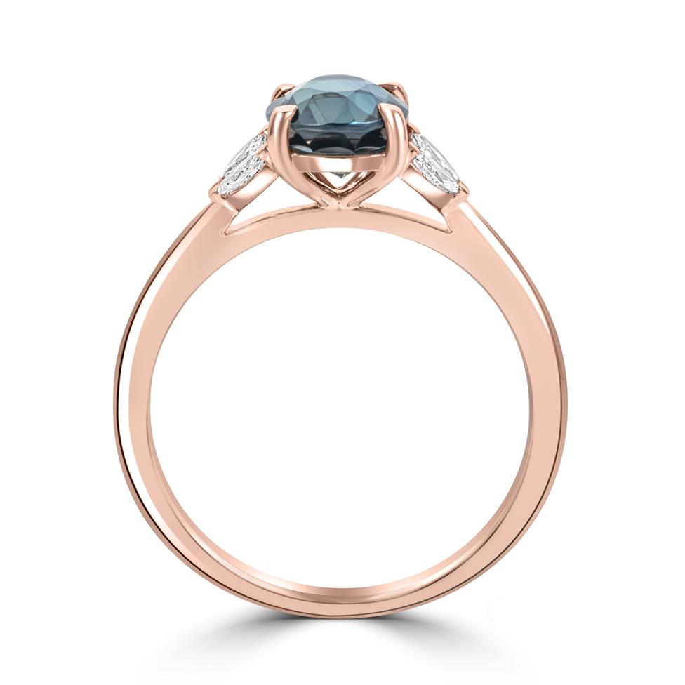 18ct Rose Gold Oval Teal Sapphire and Diamond Engagement Ring Thumbnail Image 3