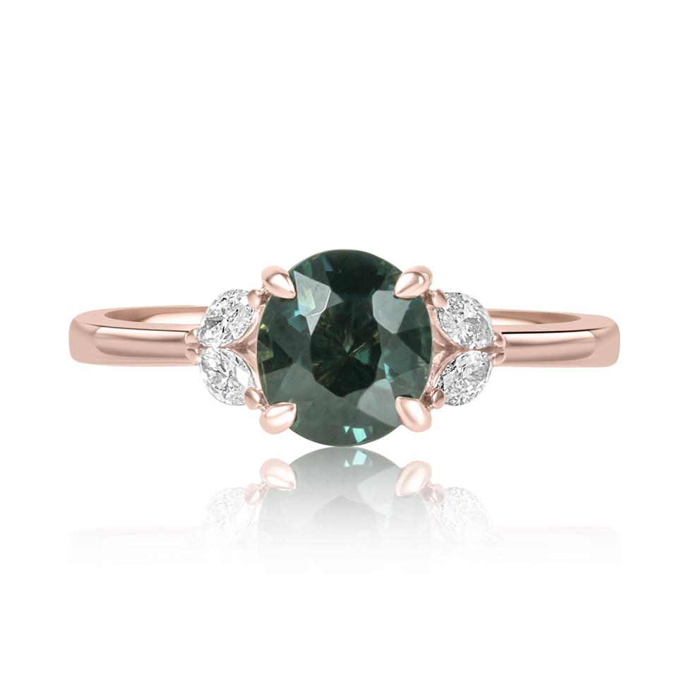 18ct Rose Gold Oval Teal Sapphire and Diamond Engagement Ring Thumbnail Image 1