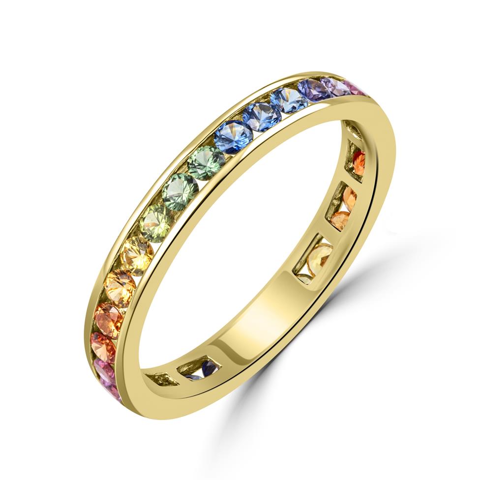 Samba 18ct Yellow Gold Rainbow Sapphire Eternity Ring Thumbnail Image 0