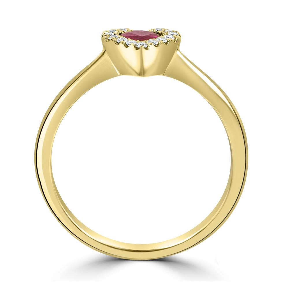 18ct Yellow Gold Heart Shape Ruby and Diamond Dress Ring Thumbnail Image 3