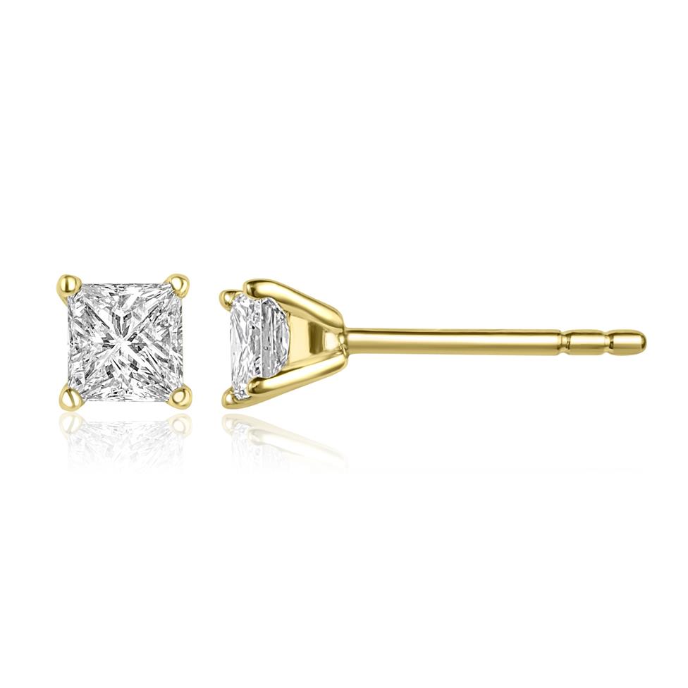 18ct Yellow Gold Princess Cut Diamond Solitaire Stud Earrings 0.50ct Thumbnail Image 0