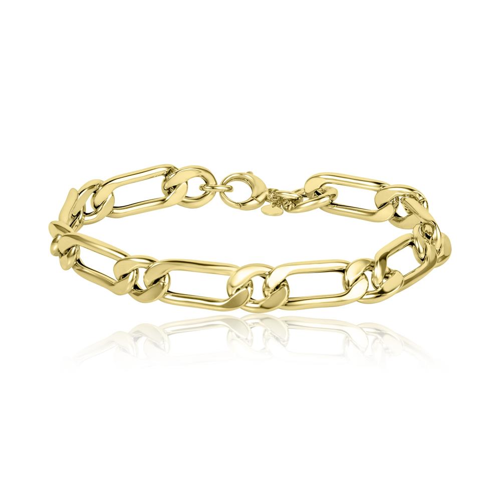18ct Yellow Gold Figaro Link Bracelet 19cm Thumbnail Image 0