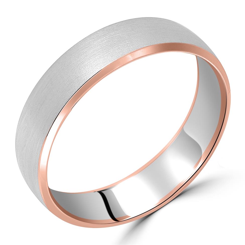 Platinum and 18ct Rose Gold Bevel Detail Wedding Ring Thumbnail Image 0