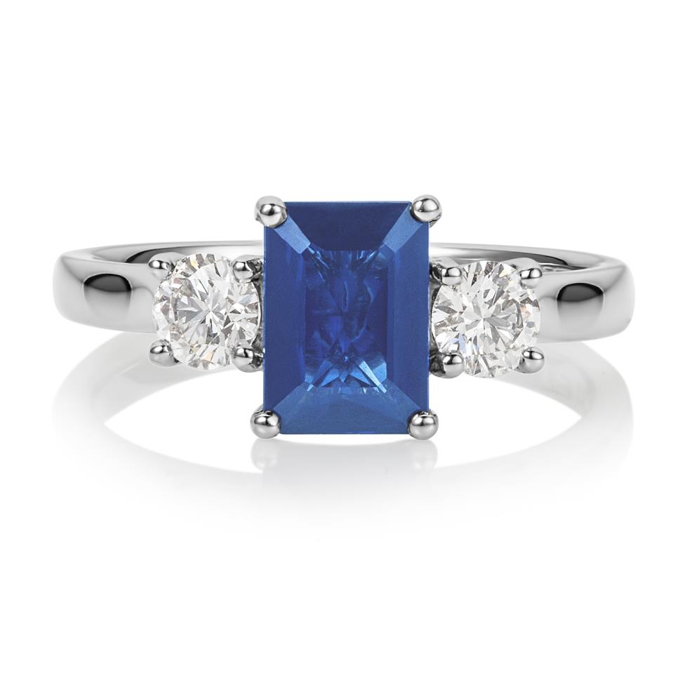 Emerald Cut Sapphire and Diamond Ring | Pravins