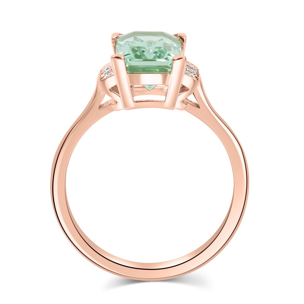 18ct Rose Gold Radiant Cut Mint Green Tourmaline and Diamond Cocktail Ring Thumbnail Image 4