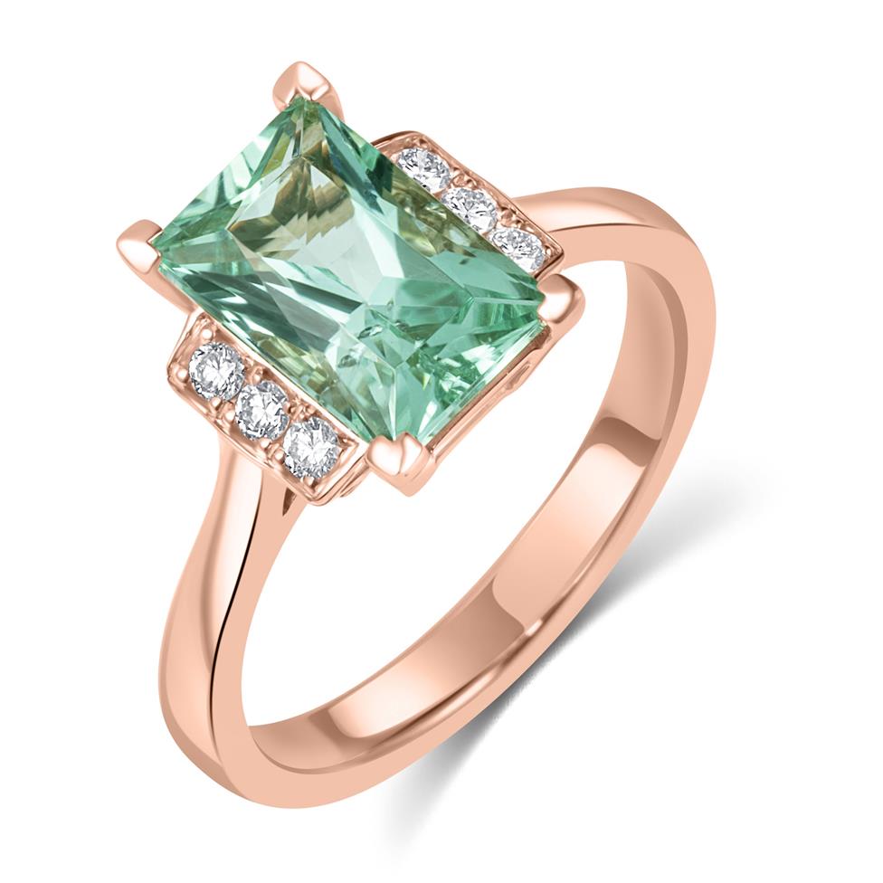 18ct Rose Gold Radiant Cut Mint Green Tourmaline and Diamond Cocktail Ring Thumbnail Image 0