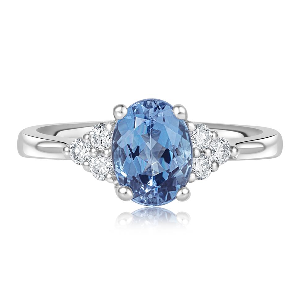 Platinum Oval Aquamarine and Diamond Dress Ring Thumbnail Image 1