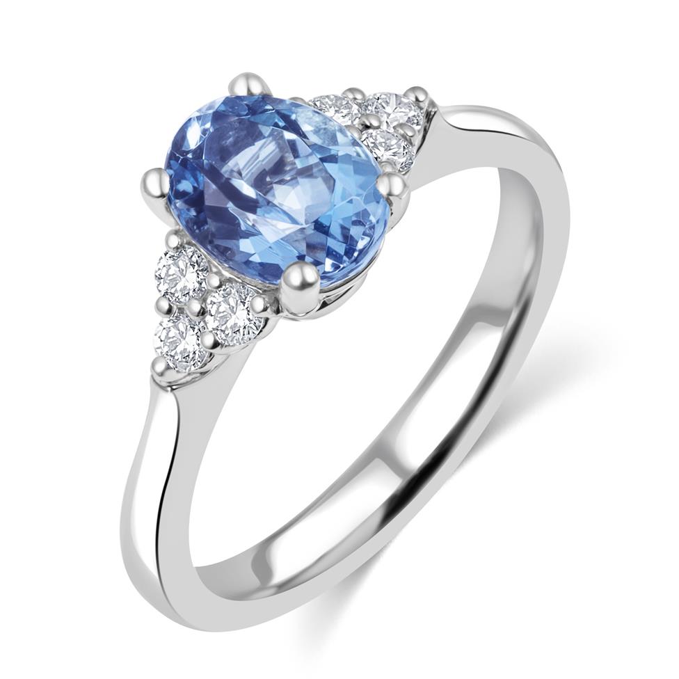Platinum Oval Aquamarine and Diamond Dress Ring Thumbnail Image 0