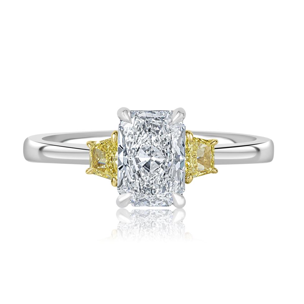 Platinum Radiant and Yellow Fancy Cut Diamond Three Stone Engagement Ring 1.27ct Thumbnail Image 2