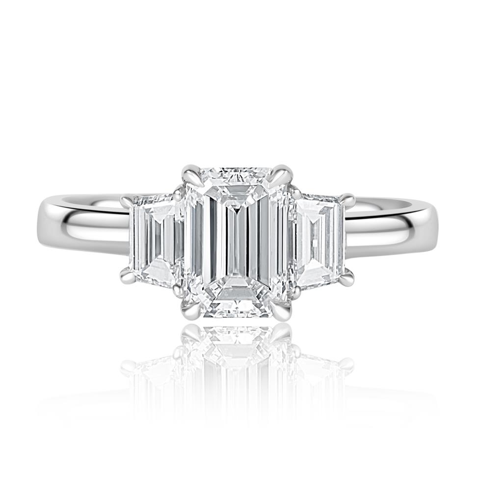 Platinum Emerald Cut Diamond Three Stone Engagement Ring 1.82ct Thumbnail Image 2