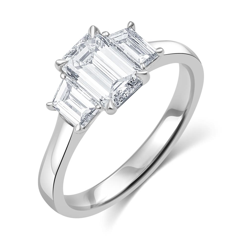 Platinum Emerald Cut Diamond Three Stone Engagement Ring 1.82ct Thumbnail Image 0