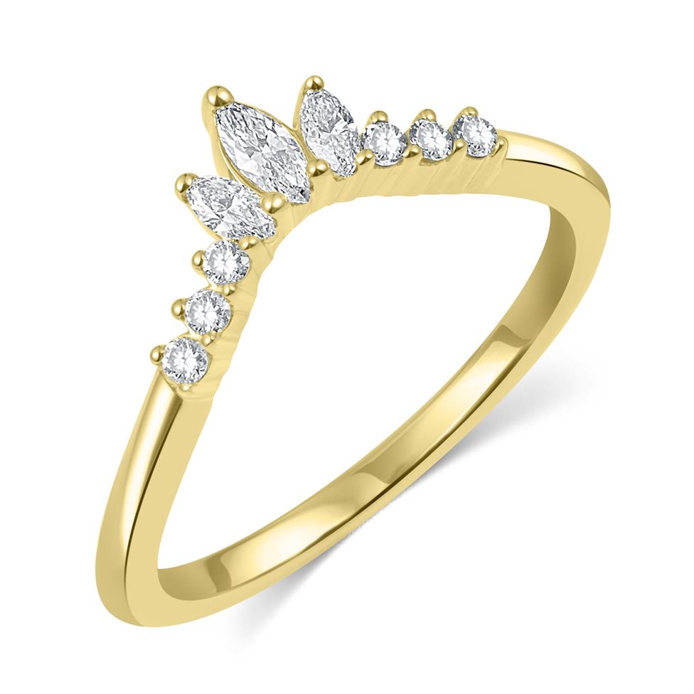 18ct Yellow Gold Marquise Diamond Set Shaped Ring 0.23ct Thumbnail Image 0