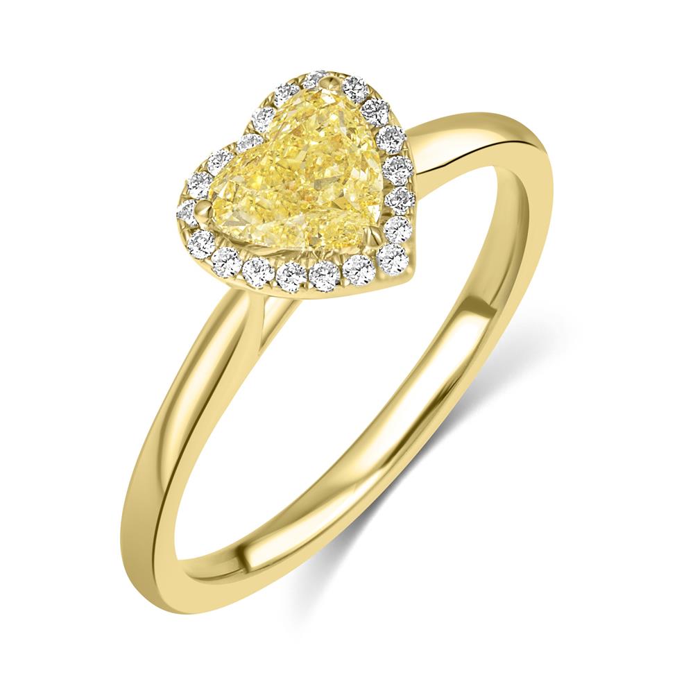 18ct Yellow Gold Heart Cut Yellow Diamond Halo Engagement Ring 0.80ct Thumbnail Image 0