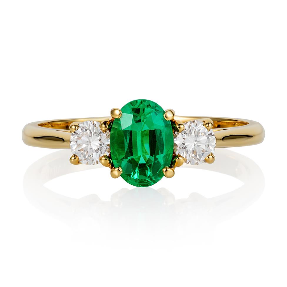 18ct Yellow Gold Oval Emerald and Diamond Ring Thumbnail Image 0