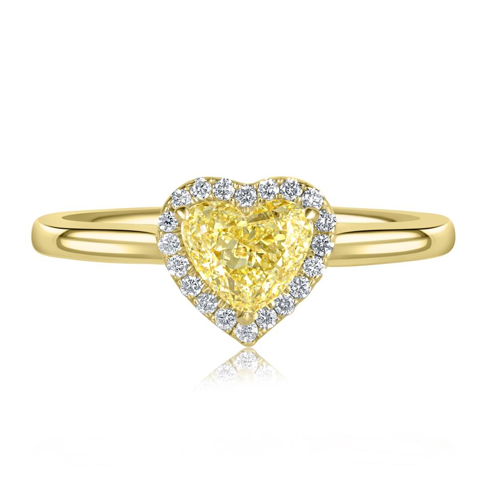 18ct Yellow Gold Heart Cut Yellow Diamond Halo Engagement Ring 0.80ct Thumbnail Image 2