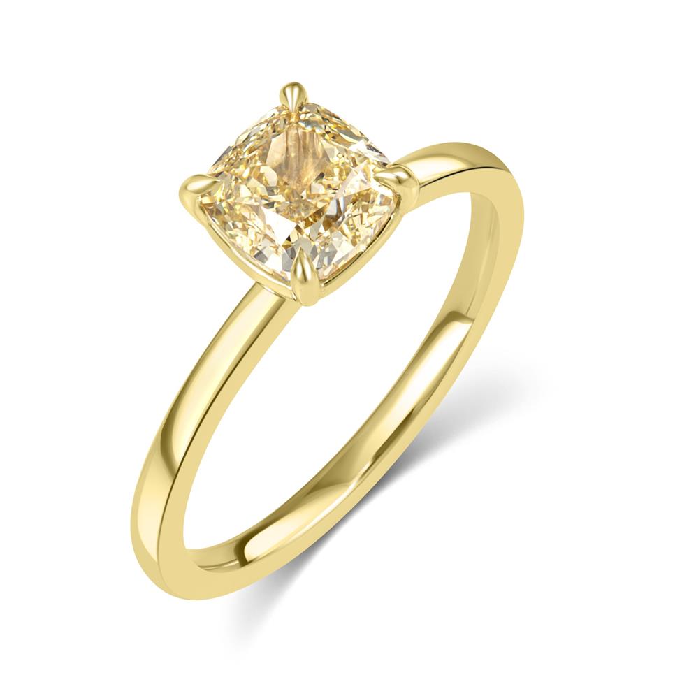 18ct Yellow Gold Cushion Champagne Diamond Solitaire Ring 1.71ct Thumbnail Image 0