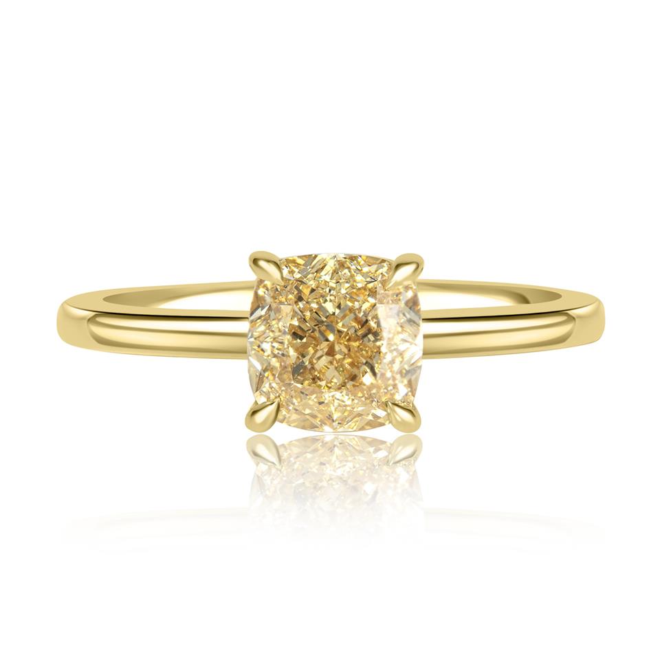 18ct Yellow Gold Cushion Champagne Diamond Solitaire Ring 1.71ct Thumbnail Image 2