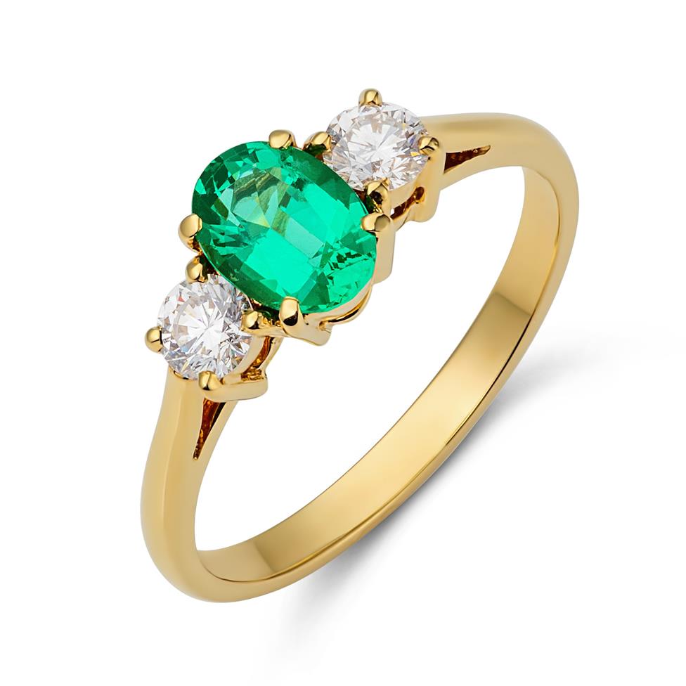 18ct Yellow Gold Oval Emerald and Diamond Ring Thumbnail Image 1