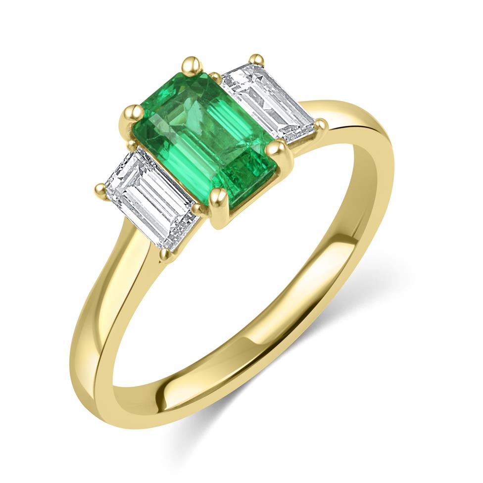 18ct Yellow Gold Emerald Three Stone Ring Thumbnail Image 0