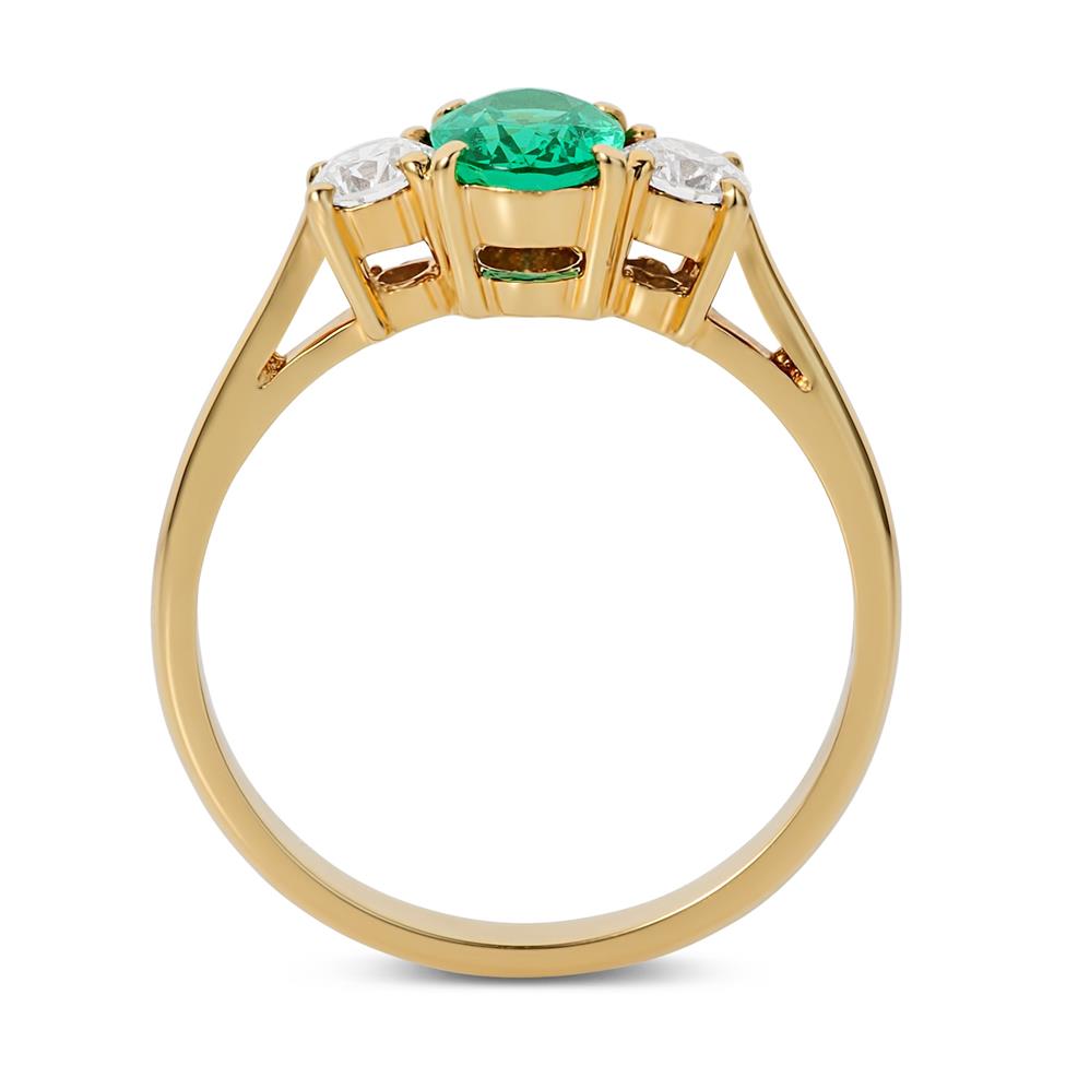 18ct Yellow Gold Oval Emerald and Diamond Ring Thumbnail Image 2
