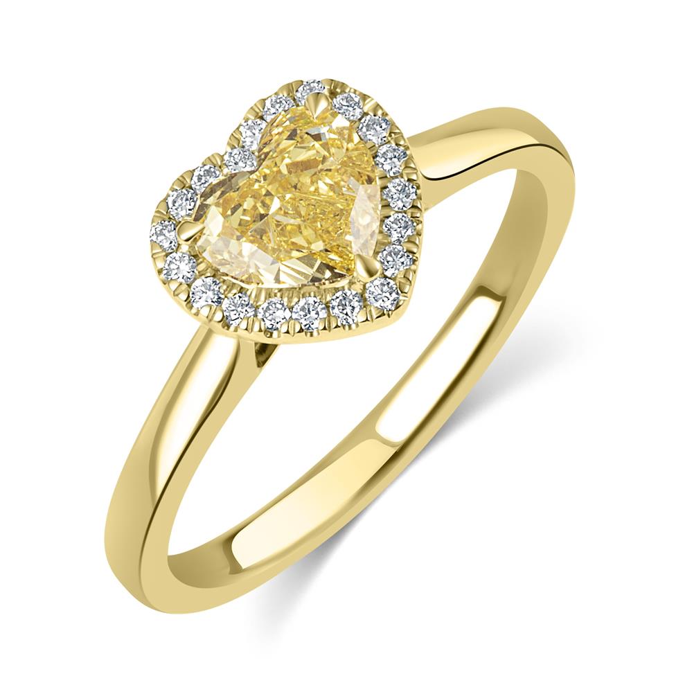 18ct Yellow Gold Heart Cut Yellow Diamond Halo Engagement Ring 0.94ct Thumbnail Image 0