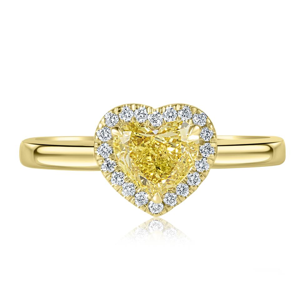 18ct Yellow Gold Heart Cut Yellow Diamond Halo Engagement Ring 0.94ct Thumbnail Image 1