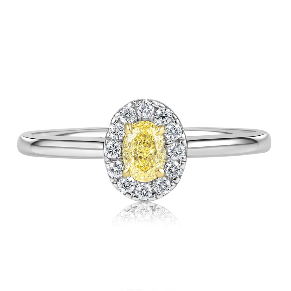 Platinum Oval Cut Yellow Diamond Halo Ring 0.34ct Thumbnail Image 1