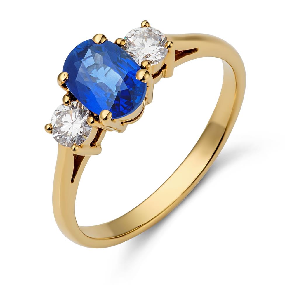 18ct Yellow Gold Oval Sapphire and Diamond Ring Thumbnail Image 1
