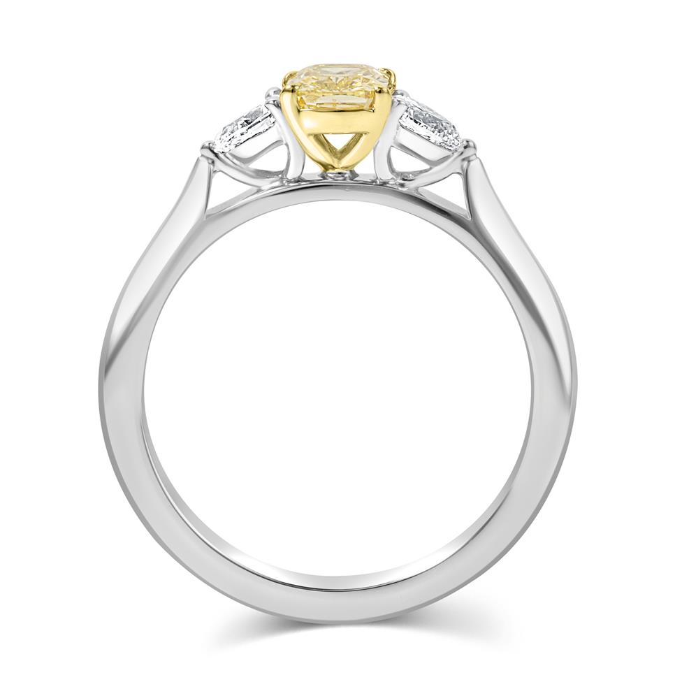 Platinum Cushion Cut Yellow Diamond Three Stone Ring 0.55ct Thumbnail Image 2