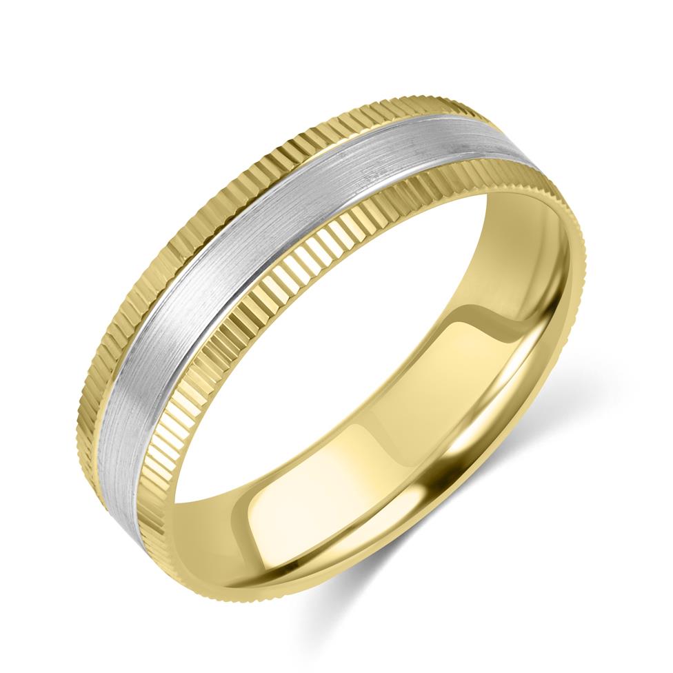 Platinum and 18ct Yellow Gold Fluted Detail Wedding Ring Thumbnail Image 0