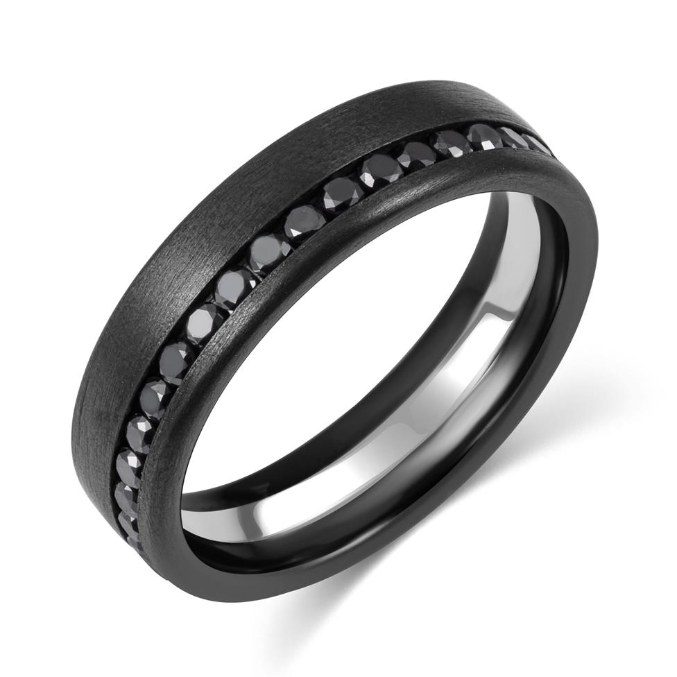 Black Zirconium Black  Diamond Wedding Ring Thumbnail Image 0