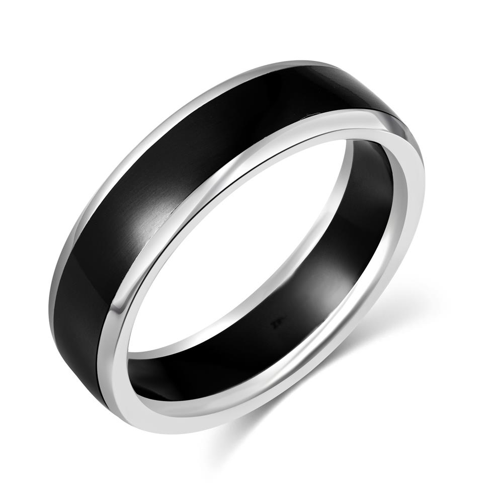Platinum and Black Zirconium Centre Wedding Ring Thumbnail Image 0