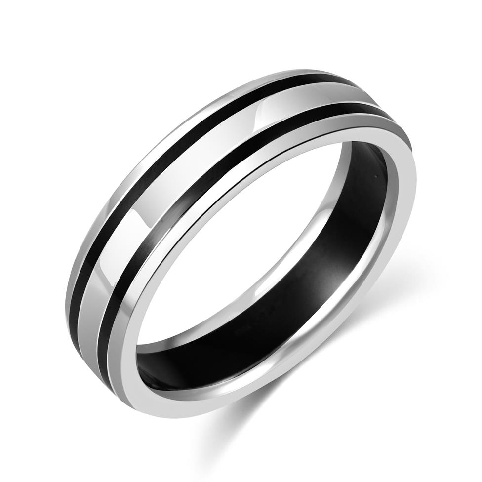 Black Zirconium and Platinum Lined Wedding Ring Image 1