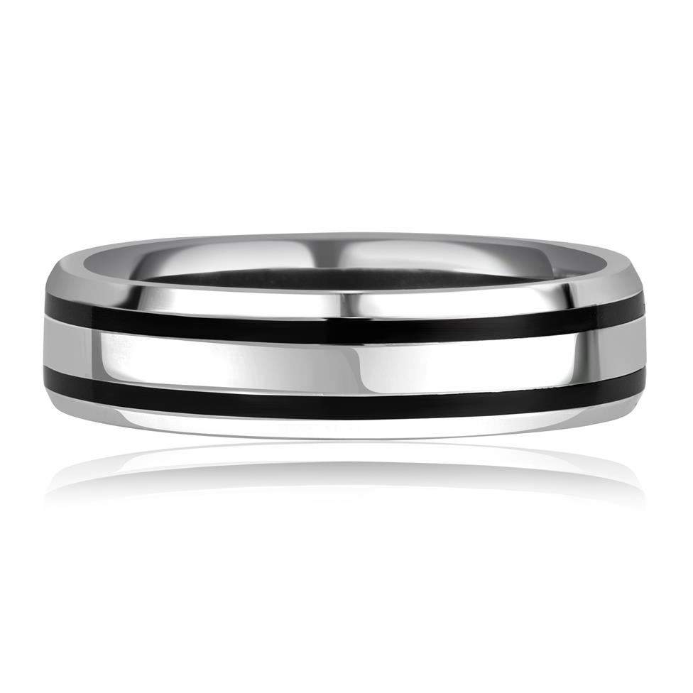 Black Zirconium and Platinum Lined Wedding Ring Thumbnail Image 1