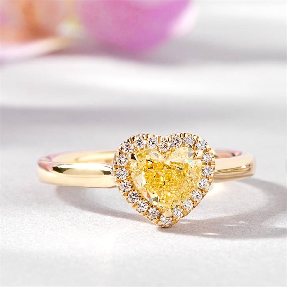 18ct Yellow Gold Heart Cut Yellow Diamond Halo Engagement Ring 0.80ct Thumbnail Image 1