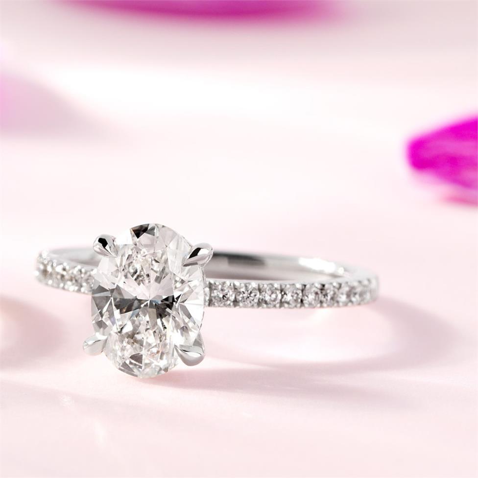 Platinum Bezel Detail Oval Diamond Solitaire Engagement Ring 1.77ct Thumbnail Image 2
