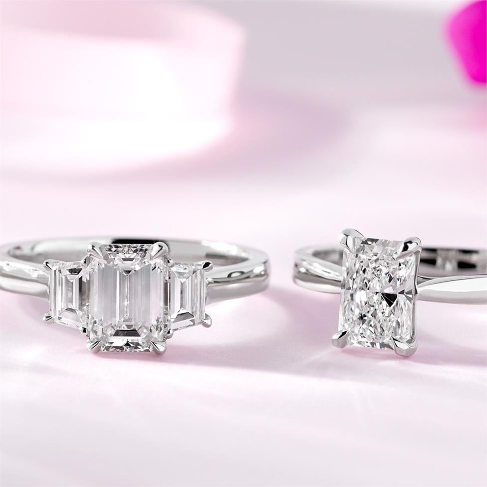 Platinum Emerald Cut Diamond Three Stone Engagement Ring 1.82ct Thumbnail Image 4