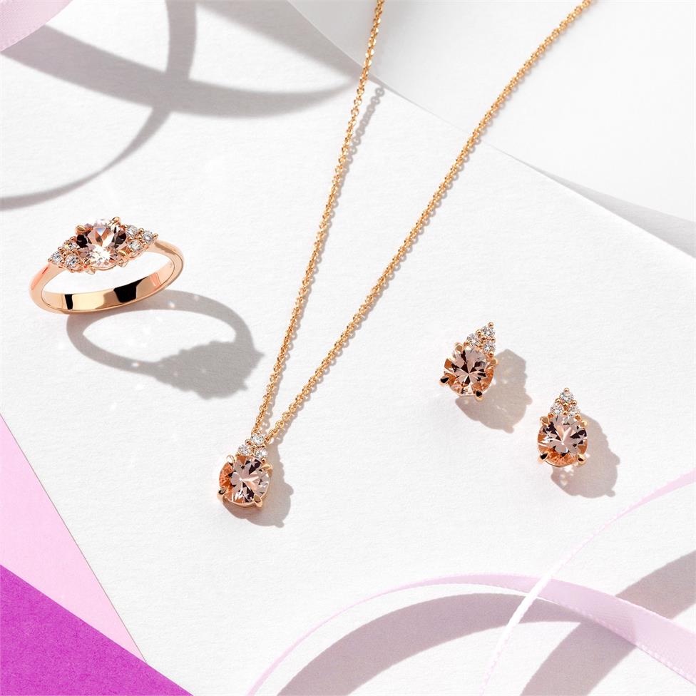 18ct Rose Gold Morganite and Diamond Earrings Thumbnail Image 2