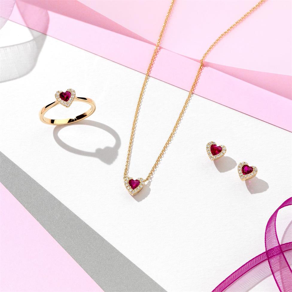 18ct Yellow Gold Heart Shape Ruby and Diamond Necklace Thumbnail Image 2