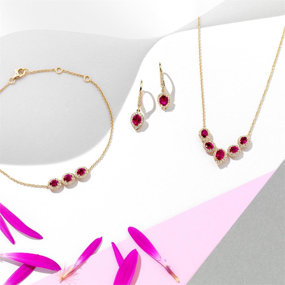 Camellia 18ct Yellow Gold Ruby and Diamond Necklace  Thumbnail Image 1
