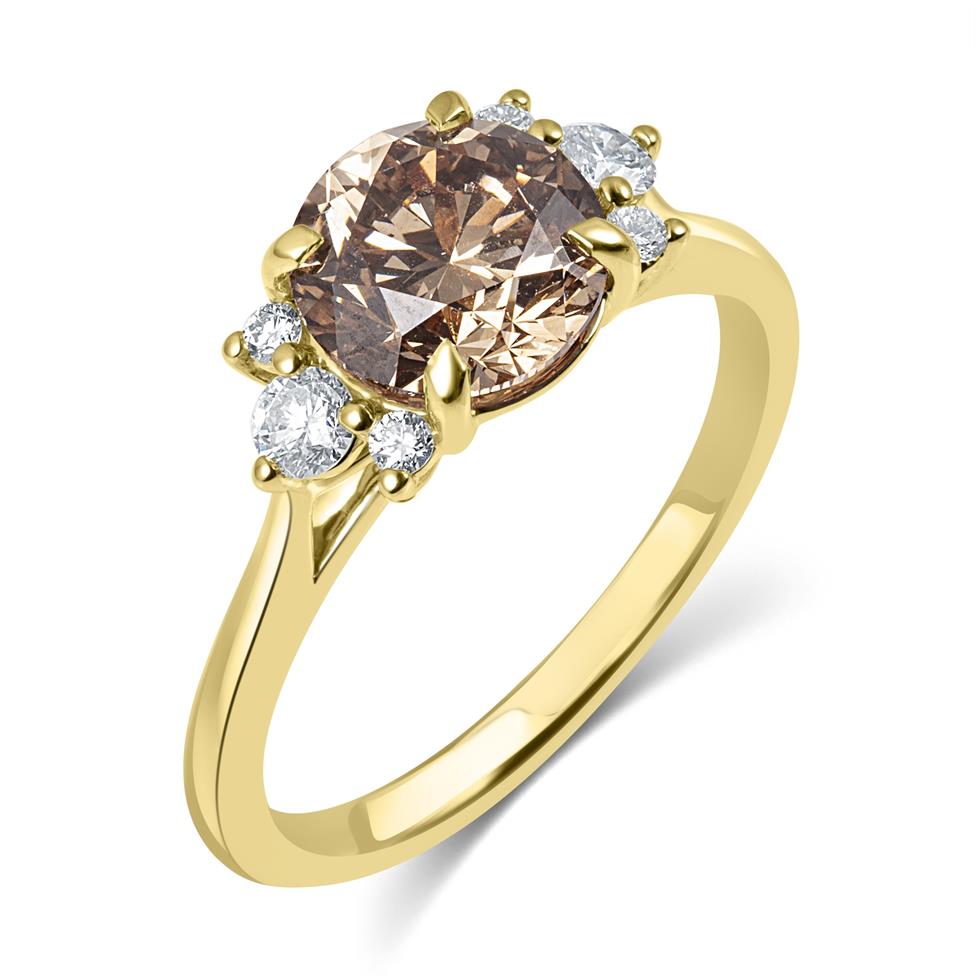18ct Yellow Gold Round Cognac Diamond Engagement Ring Thumbnail Image 0