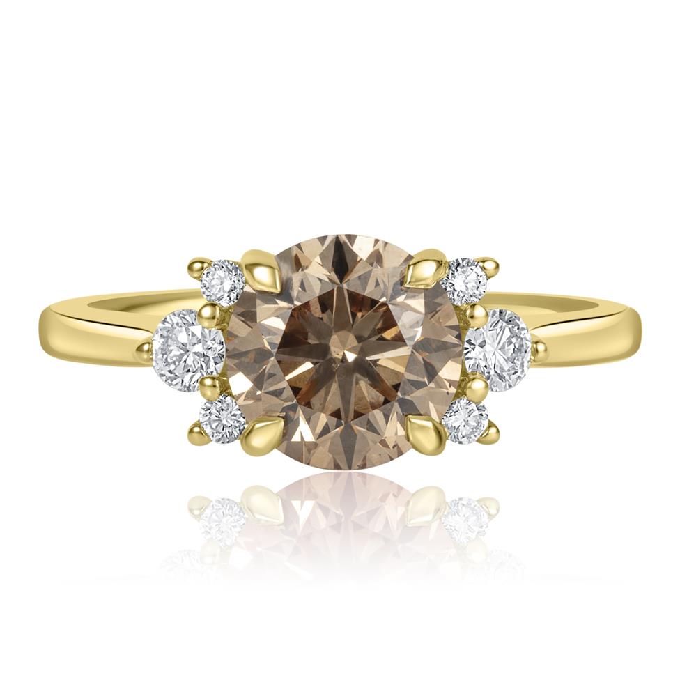 18ct Yellow Gold Round Cognac Diamond Engagement Ring Thumbnail Image 1
