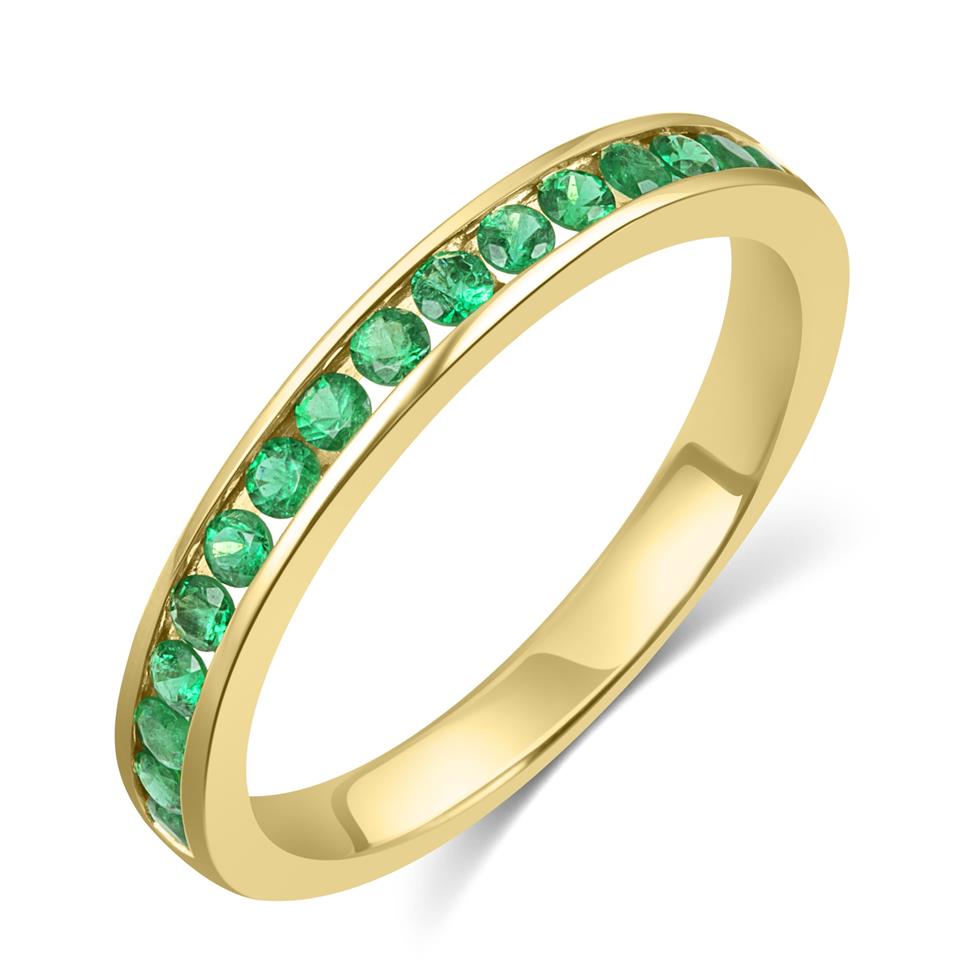 18ct Yellow Gold Emerald Channel Half Eternity Ring Image 1