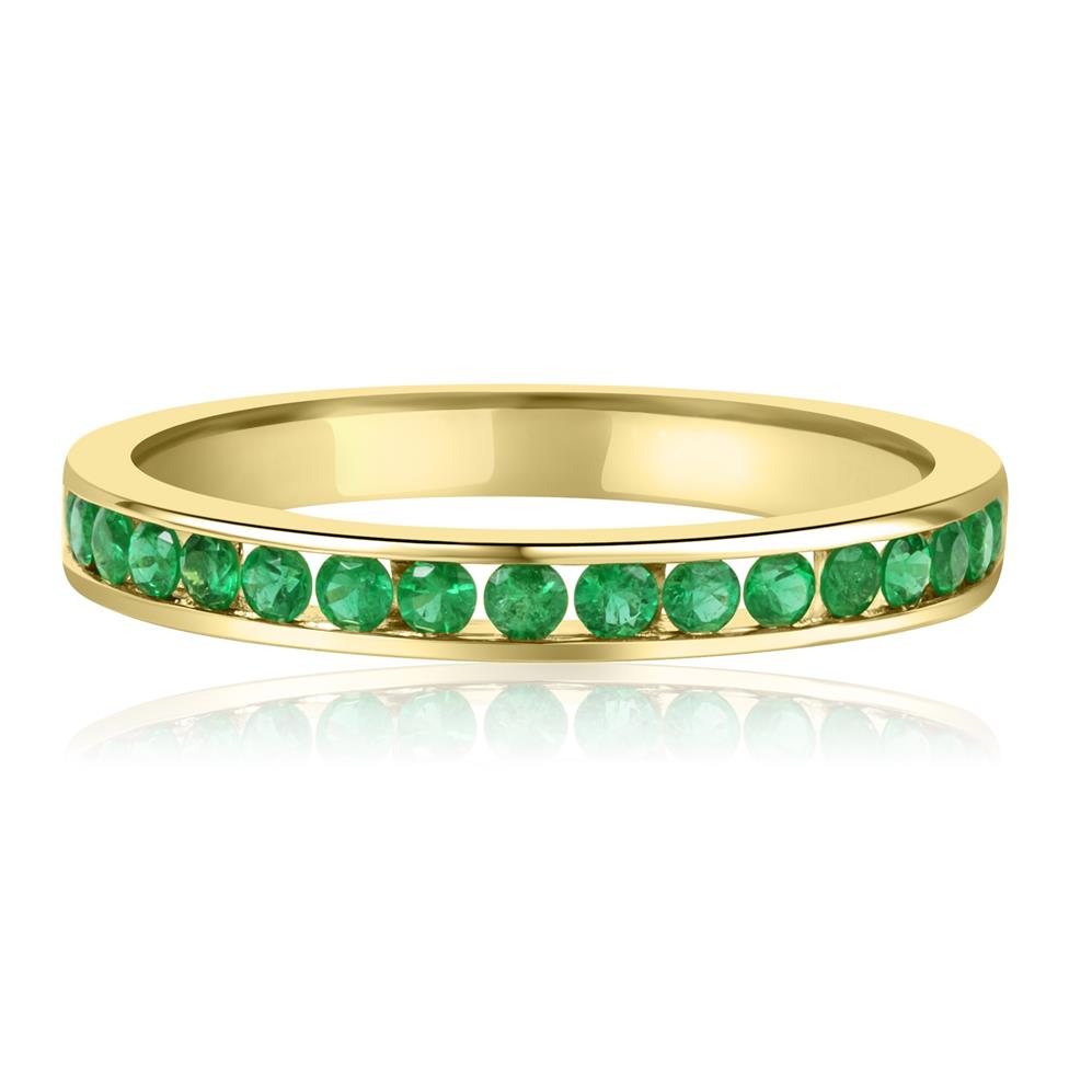18ct Yellow Gold Emerald Channel Half Eternity Ring Thumbnail Image 1