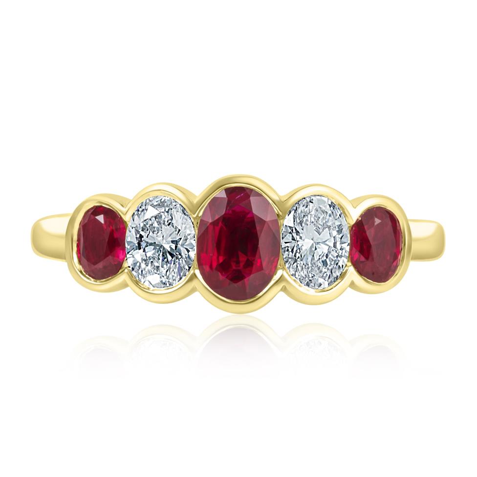 18ct Yellow Gold Five Stone Oval Ruby and Diamond Ring  Thumbnail Image 1